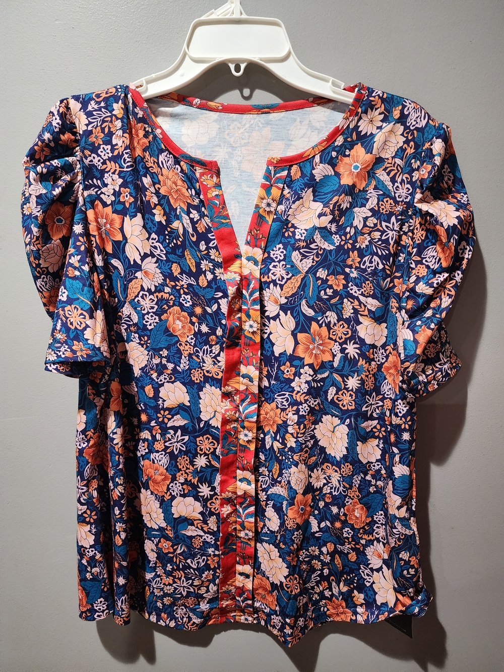 Floral Women’s Blouse - Navy & Coral